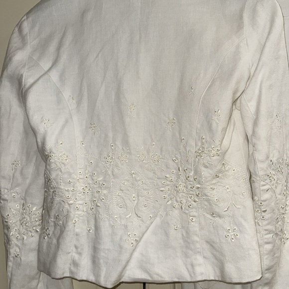 Carole Little White Linen Embroidered Pantsuit 90’s Wide Leg Tailored Fit Sz 6 - Picture 5 of 15